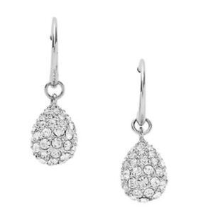 NWT Fossil Long Live Vintage Glitz Crystal Teardrop Earrings Stainless Steel